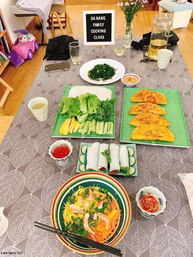 Da Nang Family Cooking Class - with Local Family in Da Nang - Menu I: bánh xèo, rolls, morning glory, and salad